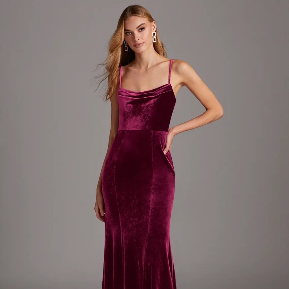 Azazie Solange Dress Cabernet Velvet Size A0